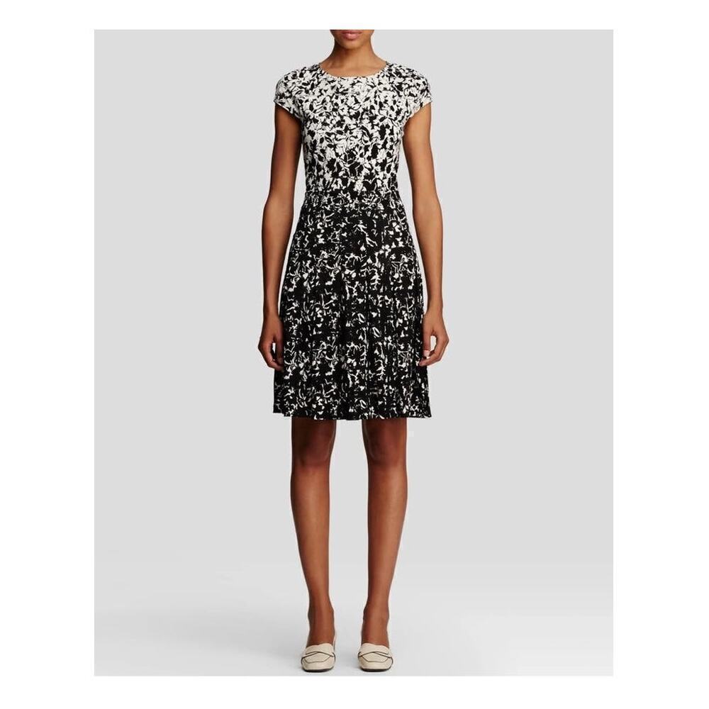 Tory Burch Sophia Black and White Floral Print Mid-length Dress Size Small - Picture 2 of 9